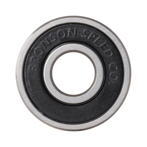 Bronson Speed Co ceramic skateboard bearing with black seal and silver outer race