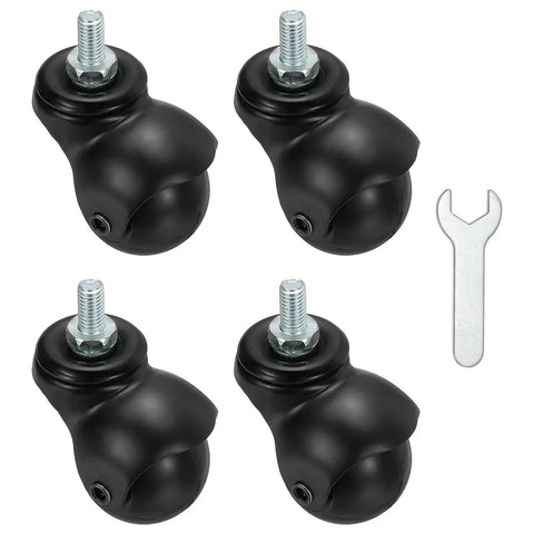 1.56 Inch Ball Caster Wheels Set Of 4 With Threaded Stem 360 Degree Movable Rotatable Castors For Furniture in Black