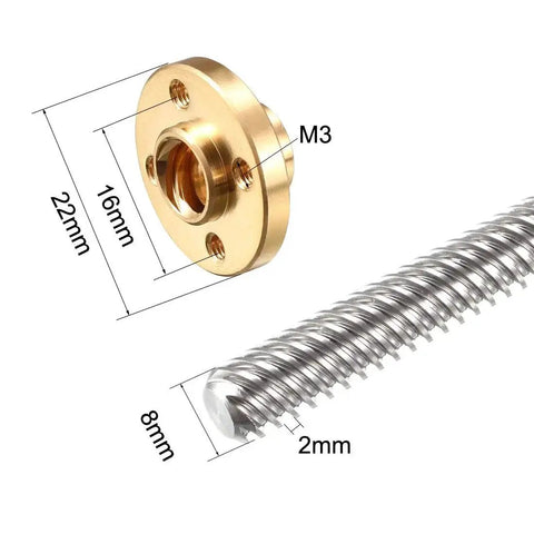 150mm T8 lead screw rod 8mm dia stainless steel with copper nut for 3D printer Z axis 2 pack trapezoidal thread high temp