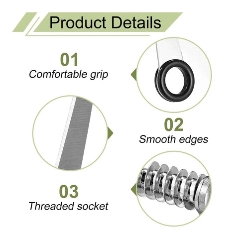 Product details of Vegetable Spiral Cutter Set With Crinkle Fry Cutter Waffle Slicer Knife And Peeler Stainless Steel Kitchen Gadgets For Potatoes Cucumbers Carrots And Veggies Prep Like A Pro No Fuss showing grip, edges and socket.