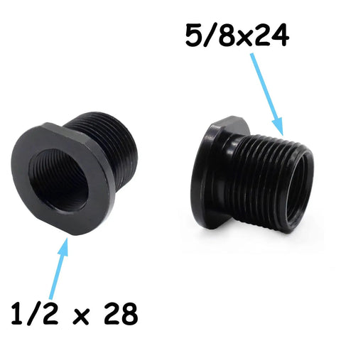 Thread Protector 1/2x28 To 5/8x24 With Crush Washer Steel 2 Pack showing dual-size fittings
