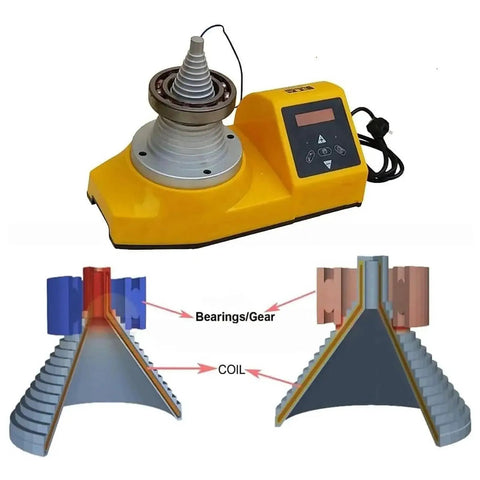 Induction Bearing Heater Cone Style 2kW Coil Heater With Real Time Temperature Control, yellow unit with digital display