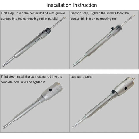 Installation instructions for Concrete Hole Saw Kit With Tungsten Steel SDS Plus Shank Heavy Duty Wall Cutter Drill Bit Set