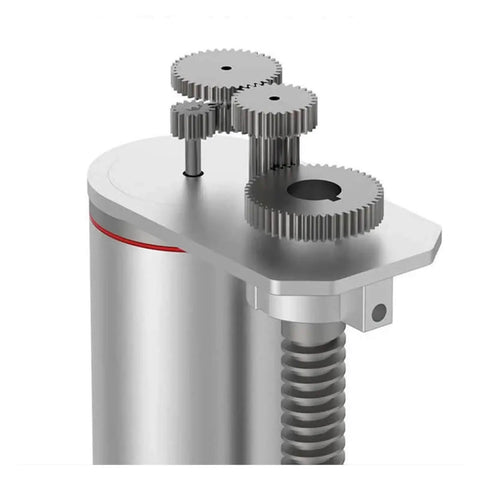 Close-up of internal gears of Electric Linear Actuator With Magnetic Switch, Adjustable Stroke, 12V 800N, Aluminum Housing.