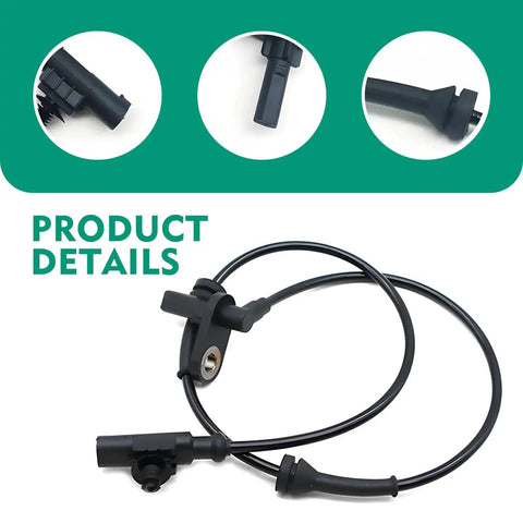 Eratus 1pc ABS wheel speed sensor, rear-left, black with mounting tab and wiring harness for Heyue models