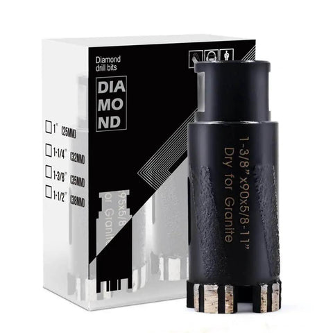 Front view of Heavy Duty Dry Diamond Core Drill Bit For Granite One And Three Eighths Inch With Five Eighths Eleven Thread Ostek 2 Pack