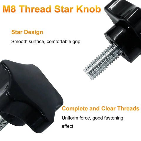 Star Hand Tightening Screw Knob M8x20mm Clamping Handle For Umbrella Base Black with visible handle and threaded design