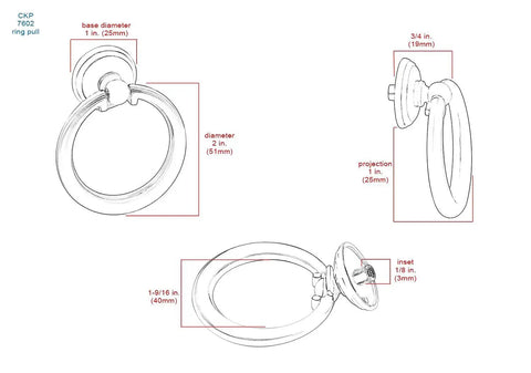 Origins Collection 2 Inch Furniture Ring Pull In Oil Rubbed Bronze For Cabinets Drawers And Furniture Pieces Durable Solid Construction With Classic Timeless Design Smooth Operation 51mm Diameter Ring Handle Perfect For Replacing Old Hardware product dimensions illustration with measurements.