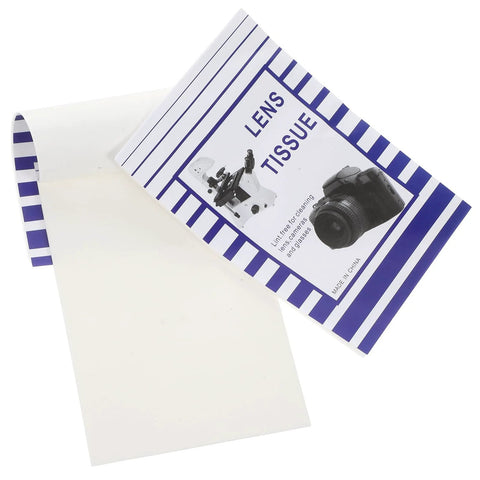 Open booklet showing Lens Cleaning Paper Sheets For Cameras Eyeglasses And Screens 100 Pack Booklets with visible tissue sheet.