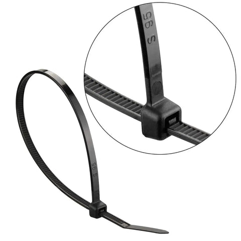 Black 6 Inch Zip Ties Heavy Duty 40 Lbs Tensile Strength Industrial Grade Cable Ties Pack Of 100 Outdoor UV Resistant Nylon Tie Wraps Close-up