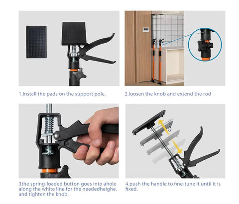 Installation steps for 2 Pack Steel Telescopic Adjustable Third Hand Support System With 154 Lbs Capacity Extends From 49 Inch To 114 Inch