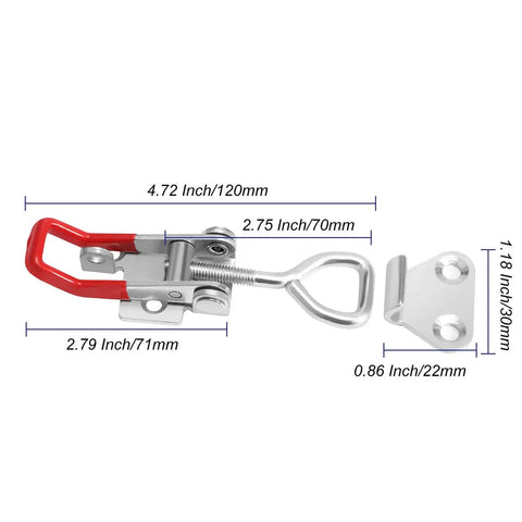 10 Pack Adjustable Toggle Clamps 4002 Pull Latch For Doors Boxes And Jigs, 551 Lb Capacity, Zinc Plated Iron Hardware with dimensions