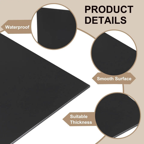 Close-up of Hard UHMW Polyethylene Sheet For Heavy Duty Use By Meccanixity, 10 X 12 X 0.1 In, black, highlighting waterproof and smooth surface.