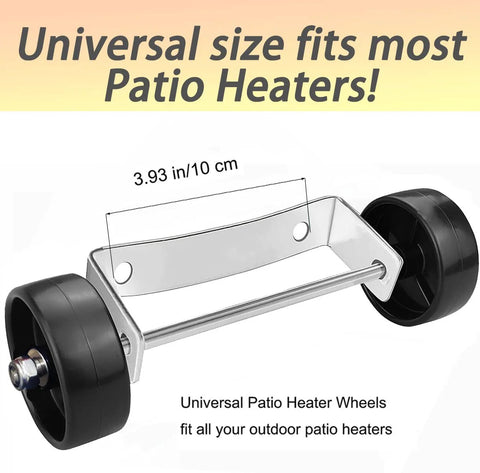 Amazon universal patio heater wheel kit with stainless steel silver bracket and black wheels.