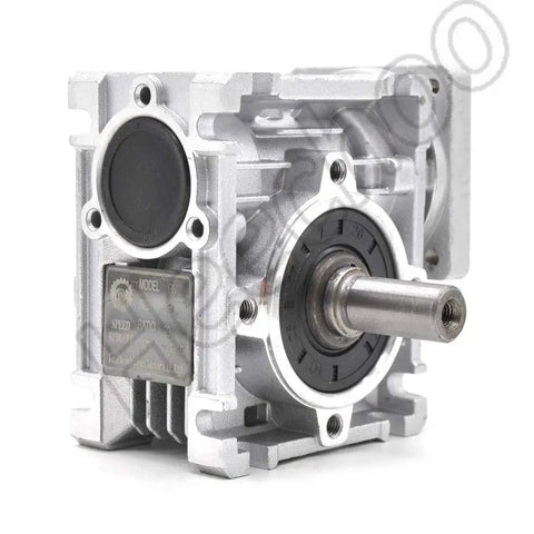 Worm Gearbox NMRV-030 Speed Reducer 80 to 1 Ratio for Stepper Motor and Servo Systems, argentate finish, side view