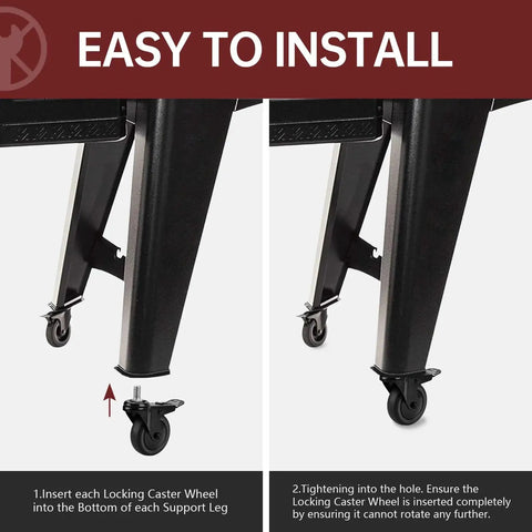Installation instructions for Pellet Grill Locking Caster Wheel Replacement For Navigator 850 1150 Austin XL Sportsman And Louisiana Grill 3 Inch Diameter