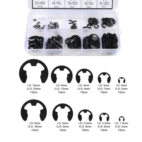 E Clip Circlip External Retaining Clips Set Hardened Steel Assortment Kit For Bearings And Gears 1.5mm To 10mm 120 Piece Anti Walk Washers