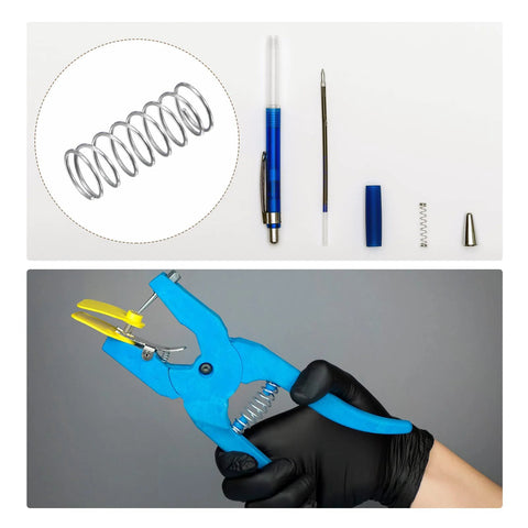 Compression springs set, 0.3x4mm OD, 10mm free length, 20pcs, 304 stainless steel; shown with a blue-handled tool.
