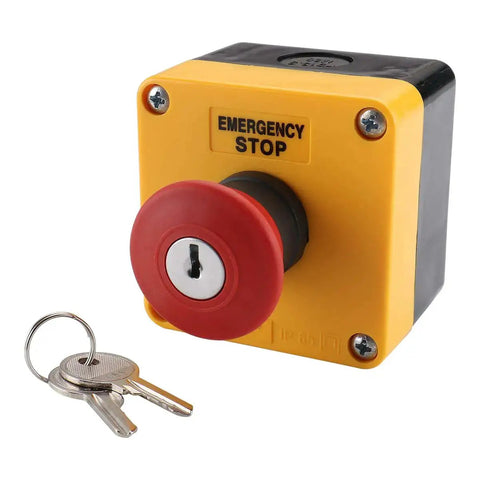 Red Emergency Stop Push Button Switch With Key 660V 1NO 1NC 10A Latching ON OFF Beefy Heavy Duty Safety Switch Includes Box And Two Keys