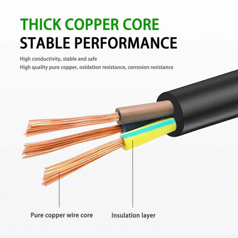 Cross-section of a 6 Ft Replacement Power Cord For Popular Electric Pressure Cookers And Rice Cookers showing copper core and insulation