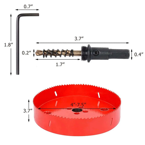 Bi Metal 5.5 Inch Hole Saw HSS Cutter With Arbor for heavy duty drilling, dimensions and components shown, 140mm diameter