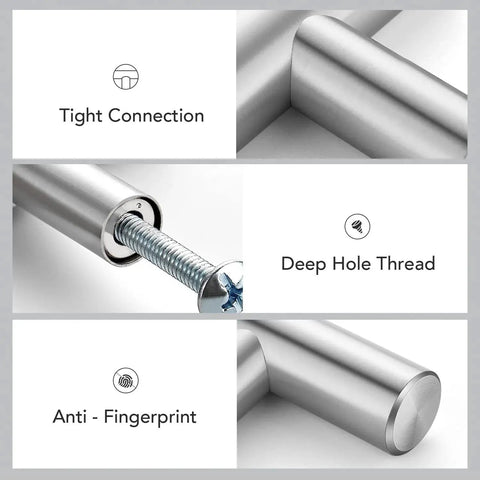 Brushed Nickel Cabinet Handles 10 Pack, Seven And One Half Inch Center to Center, deep hole thread, anti-fingerprint, tight connection