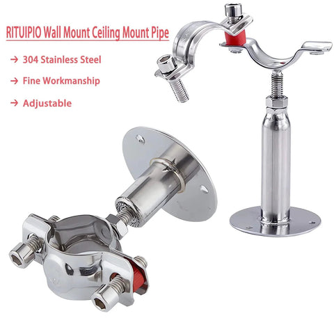 2 Pack Wall and Ceiling Pipe Mount Clamps 304 Stainless Steel Rubber Cushioned and Rust Resistant Waterproof and Oil Proof Adjustable Height 30 to 60mm Fits 15 to 19mm OD Pipes Heavy Duty Pipe Supports for Home and Workshop