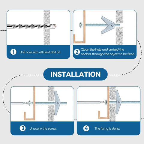 One Eighth Inch By Two Inch Toggle Bolts And Wing Nuts installation steps for drywall hanging, zinc-plated carbon steel