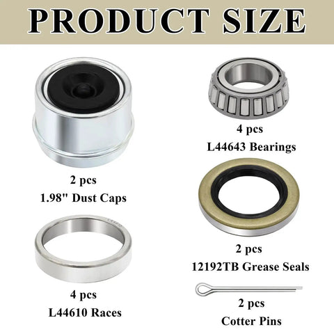 Image showing parts of Heavy Duty Trailer Bearing Kit For 2000 To 2200 Pound 1 Inch Axles EZ Lubed Built Tough with L44643 and L44610