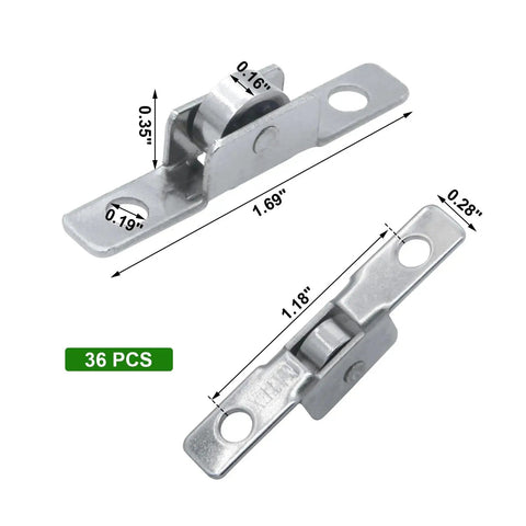 36 Pack Three Eighths Inch Metal Sliding Window Rollers With Universal Metal Axles for windows, cabinets, and doors, close-up view