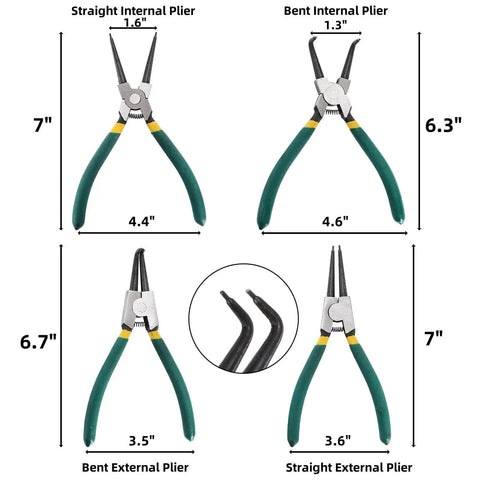 4 Piece Snap Ring Pliers Set, 7 Inch Beast Heavy Duty Internal External Circlip Pliers Kit With Storage Case, Straight And Bent Jaw