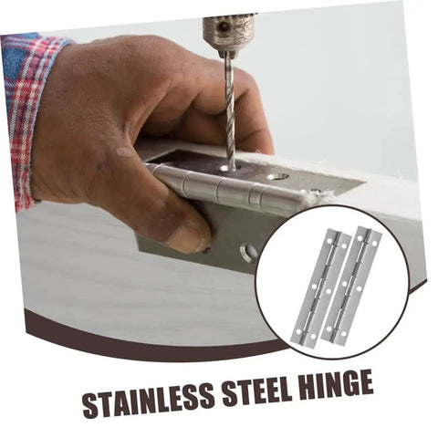 Heavy Duty Piano Hinge Set For Large Cabinets And Mailboxes Six Long Continuous Hinges being installed on a cabinet door.