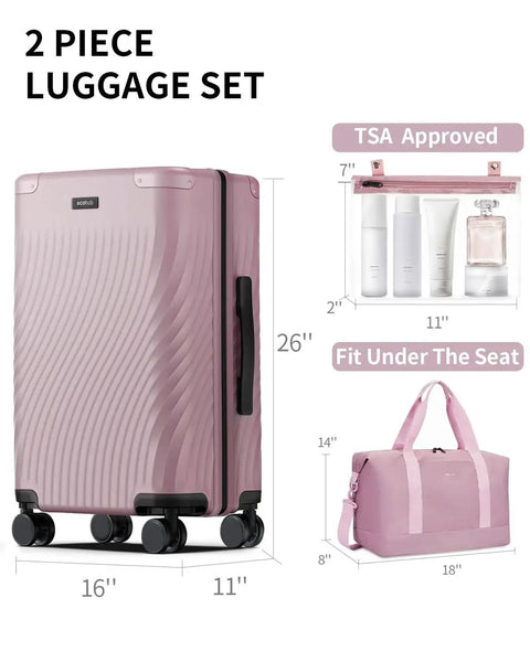 Expandable Hardside Carry-On Luggage From ECOHUB, Recycled Polycarbonate 24 Inch Pink Rolling Suitcase With Spinner Wheels.