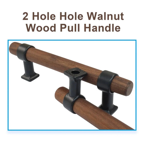 Two Pack Wooden Drawer Pull Handles Set With 128mm Center Hole Spacing for cabinets, classic T-bar design, walnut finish, two-hole installation