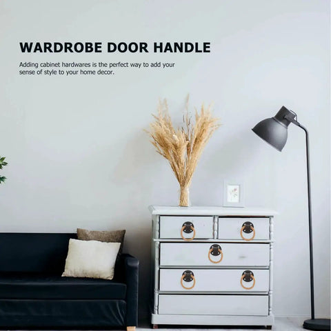2 Pack Vintage Rope Handle Drawer Pulls For Cabinets And Drawers on a dresser, beside a lamp and couch in living room setting.