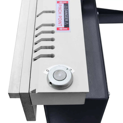 Close-up of Pro Grade 48 Inch Magnetic Box And Pan Sheet Metal Brake with clamp points and control knob visible