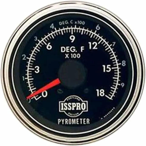 3 Inch Chrome Electric Pyrometer Gauge 0 To 1800 F with chrome bezel and black face showing temperature range.
