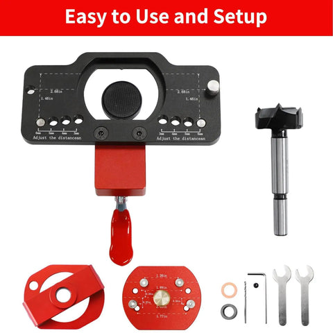 Concealed Hinge Jig Kit For Doors And Cabinets 35mm Precision Aluminum Alloy Hinge Drill Guide with tools displayed.