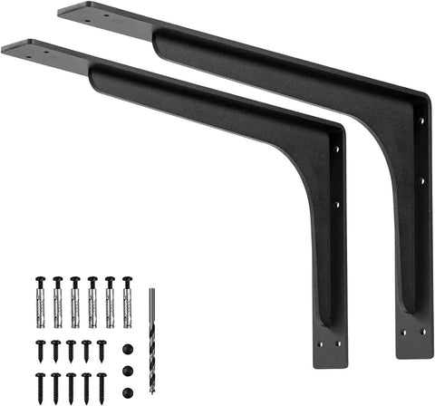 Beefy Heavy Duty 24 By 14 Inch L Shaped Shelf Brackets 300 Lb Load Capacity Metal Corner Mount Supports and hardware set of 2