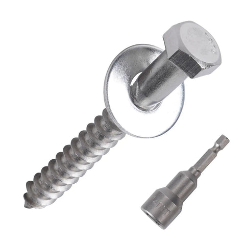 Heavy Duty Wood Lag Screws Set 304 Stainless Steel 3/8 Inch By 3 Inch Hex Head Bolts With Washers 50 Pack Includes 50 Washers And Hex Socket Drill For Decks Fences Outdoor Projects