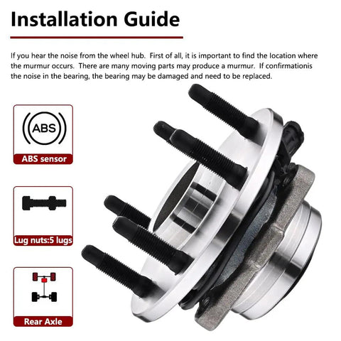 Front 2WD Wheel Bearing Hub And Bearing Assembly For Chevy Tahoe Silverado 1500 Suburban Avalanche Express 6 Lug With ABS Fits GMC Yukon XL 1500 Sierra Savana Cadillac Escalade 515054, front view showing ABS sensor and 6-lug design