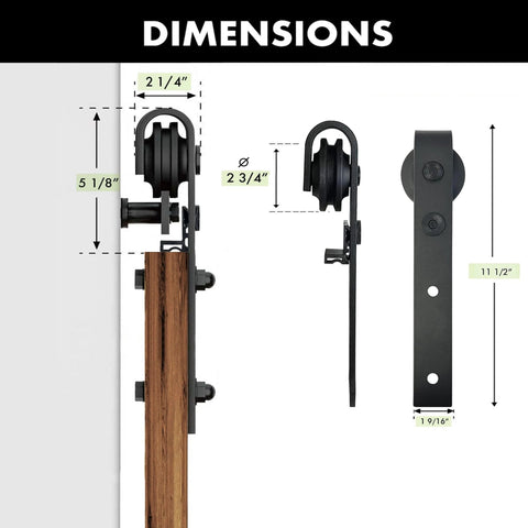 Dimensions of Black Rustic Non Bypass Sliding Barn Door Hardware Kit For Double Doors 11 Ft Flat Track With Classic Roller System