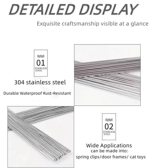 Stainless steel spring wire, 40 cm, 0.8 mm, silver; bundles and close-ups; 304 stainless label; for clips and cat toys
