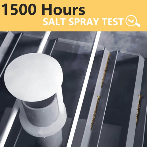 Go-To One And A Half Inch Size 8 Deck Screws With Golden Brown Epoxy Coating for Outdoor Wood, shown in salt spray test