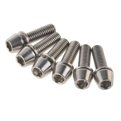Titanium MTB Stem Bolts M5x16/18/20mm Taper Head Hex Socket Screws With Titanium Washers Pack Of 6 Dope Grade 5 6AL4V