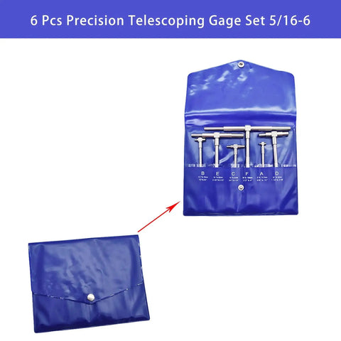 Six Piece Precision Telescoping Gage Set Five Sixteenths To Six Inches Range High Precision TBore Hole Gauges with pouch.