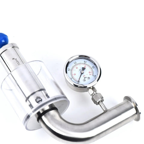 QiiMii 1.5-inch sanitary tri-clamp adjustable relief valve with SS304 body and diaphragm pressure gauge