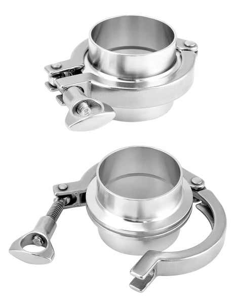 QWORK clamp fitting set, 304 stainless sanitary weld ferrule with chuck end, 2 in (51 mm) ID, 2 sets