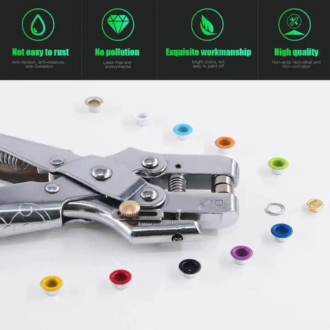 300 Sets 1/5 Inch Multi Color Metal Eyelets Grommets Kit With Hole Punch Plier And 100 Extra Gold Eyelets With Plier