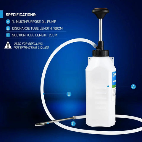 1 Liter Oil Transfer Pump For Engine And Transmission Fluids Narrow Space with ergonomic handle and hose